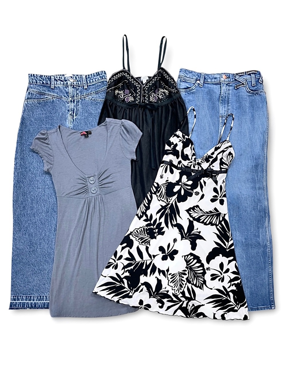 Vintage Y2K Clothing Bundle Denim Maxi Skirts Babydoll Top Mini Dresses Size S